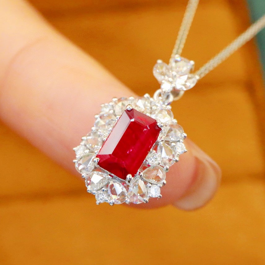 14k Gold 1.50 Ctw Natural Ruby & Diamond Pendant( Without Chain ) - 2