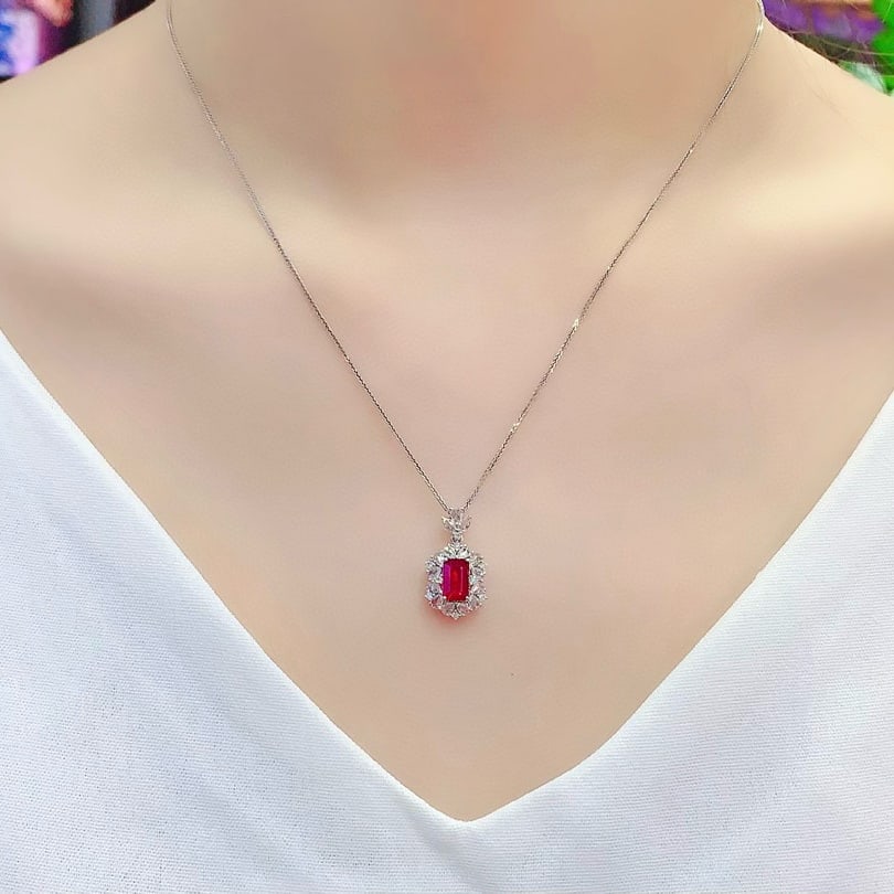 14k Gold 1.50 Ctw Natural Ruby & Diamond Pendant( Without Chain ) - 5