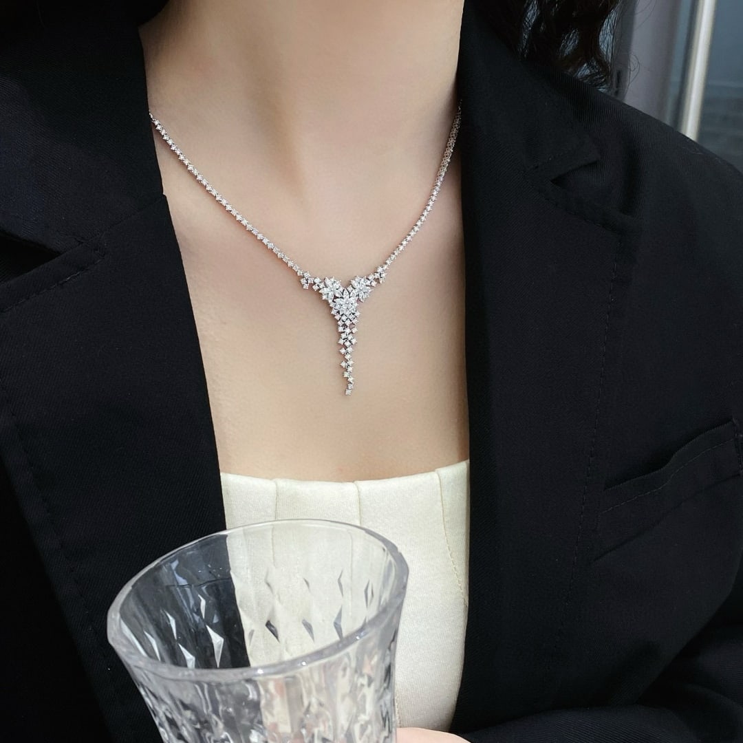 14k Gold 3.00 Ct Natural H Diamond Necklace - 6