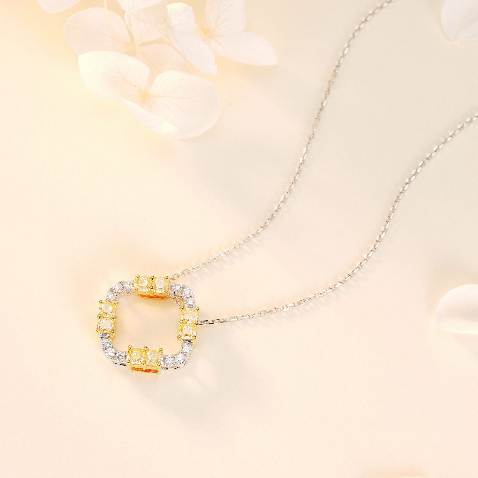 14k Gold 1.03 Ctw Natural Yellow Diamond & Diamond Pendant( Without Chain ) - 2