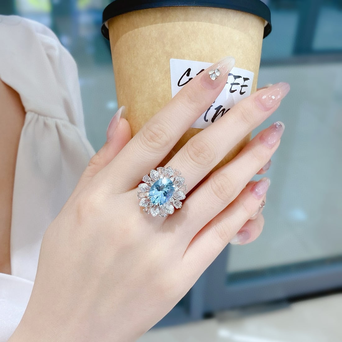 14k Gold 3.88 Ctw Natural Aquamarine & Diamond Ring - 3