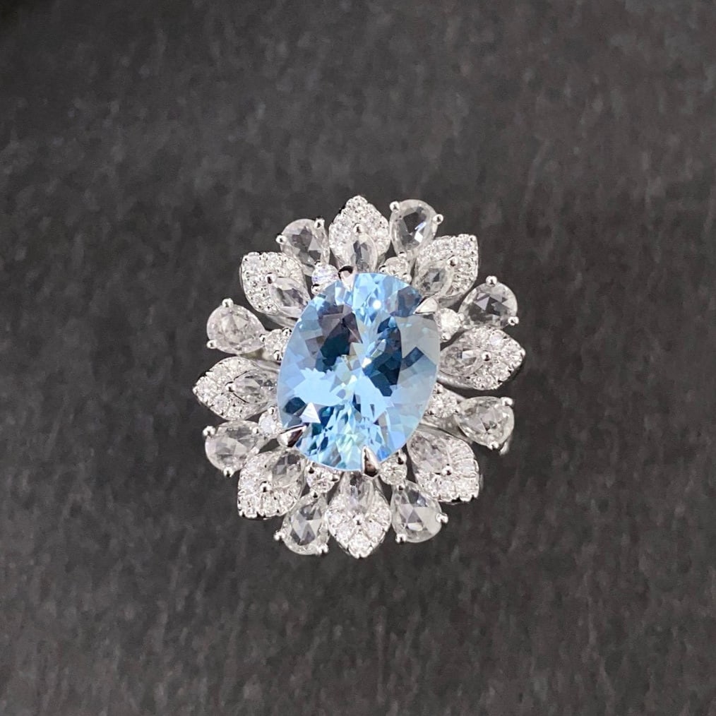 14k Gold 3.88 Ctw Natural Aquamarine & Diamond Ring - 5