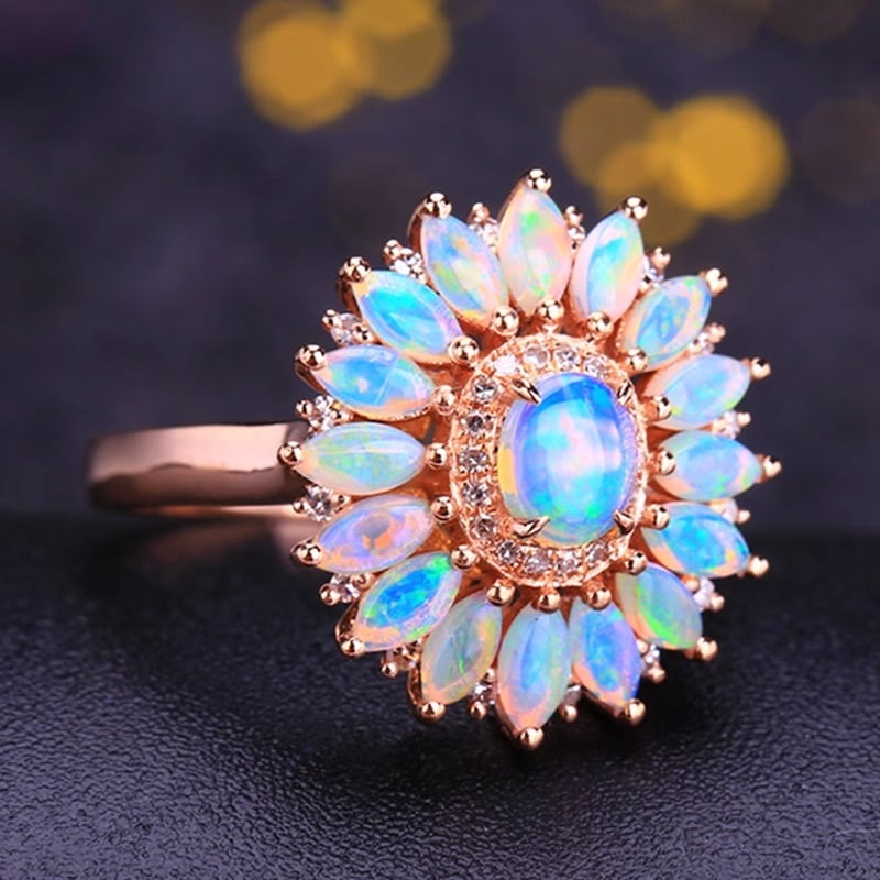 14k Gold 1.12 Ct Natural Opal & Diamond Ring - 4
