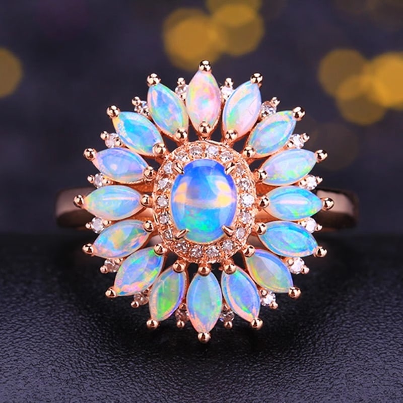 14k Gold 1.12 Ct Natural Opal & Diamond Ring - 5