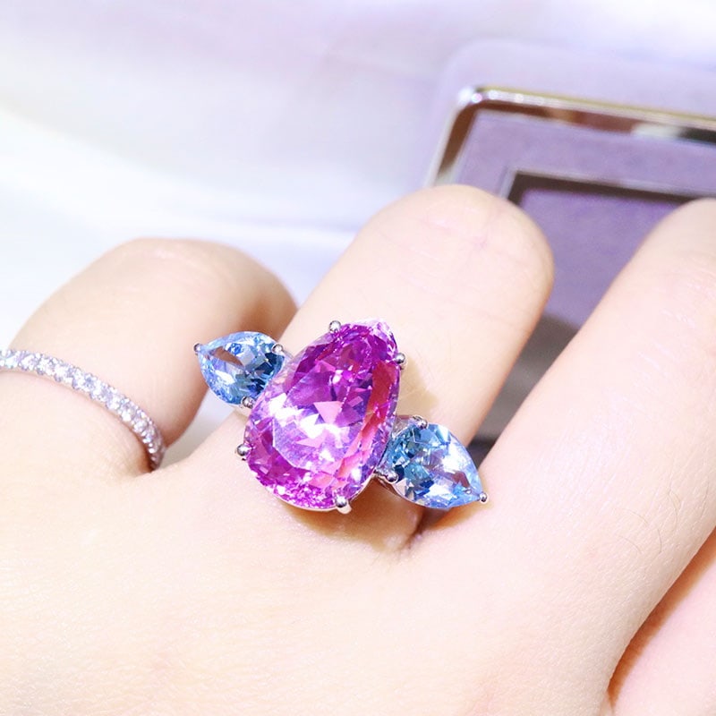 14k Gold 10.35 Ct Natural Kunzite & Sapphire Ring - 3