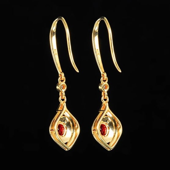 14k Gold 0.33 Ctw Natural Ruby & Diamond Earrings - 2