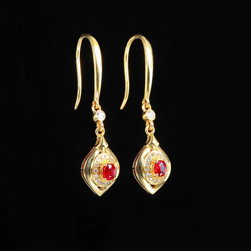 14k Gold 0.33 Ctw Natural Ruby & Diamond Earrings - 3