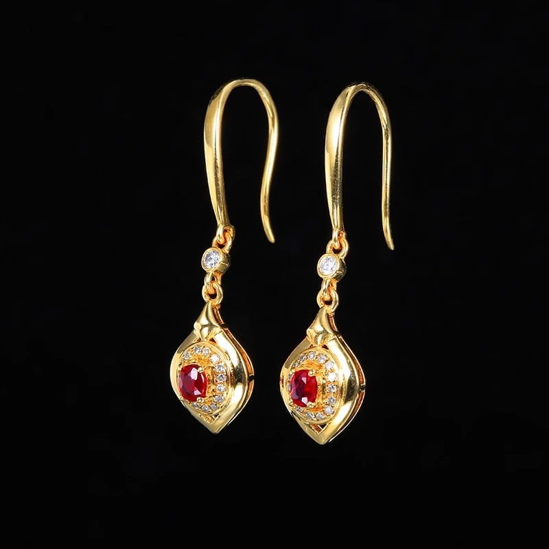 14k Gold 0.33 Ctw Natural Ruby & Diamond Earrings - 4