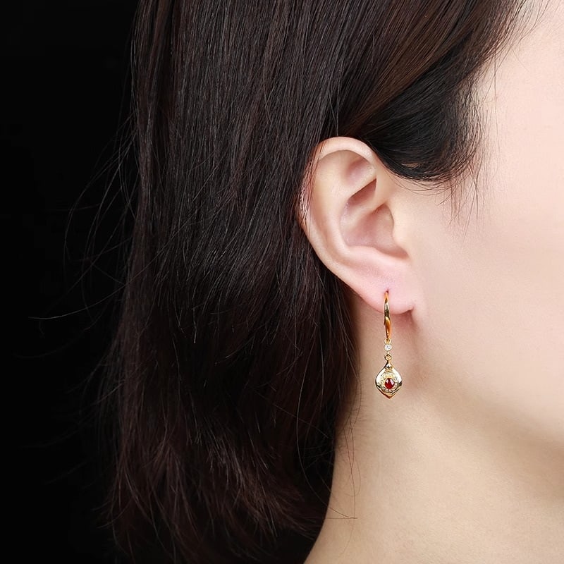 14k Gold 0.33 Ctw Natural Ruby & Diamond Earrings - 5