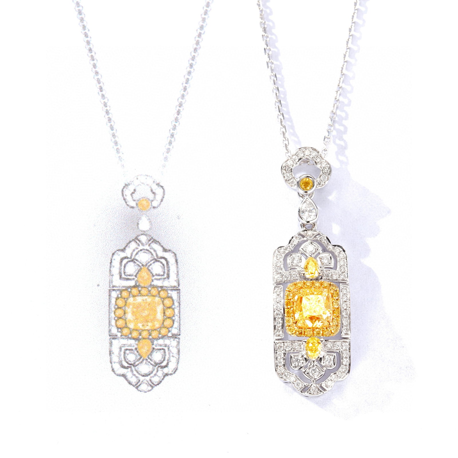 14k Gold 1.54 Ctw Natural Yellow Diamond & Diamond Pendant( Without Chain ) - 2