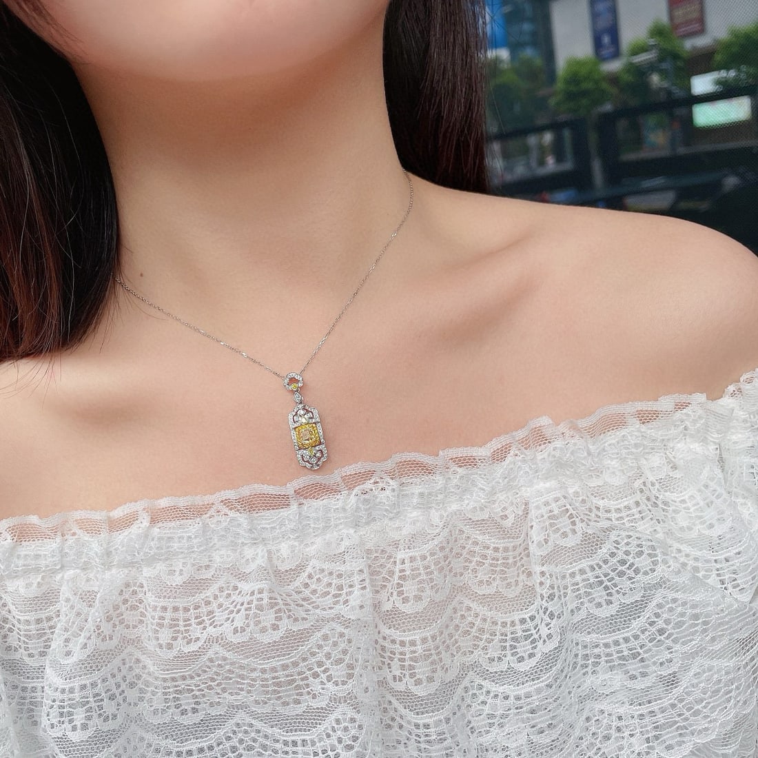 14k Gold 1.54 Ctw Natural Yellow Diamond & Diamond Pendant( Without Chain ) - 3