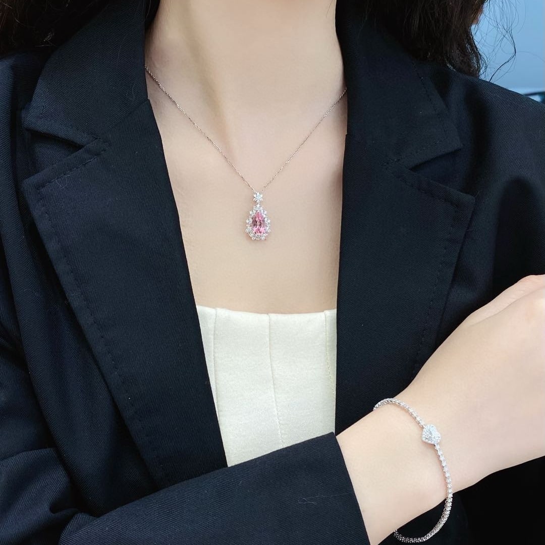 14k Gold 2.67 Ctw Natural Morganite & Diamond Pendant( Without Chain ) - 2