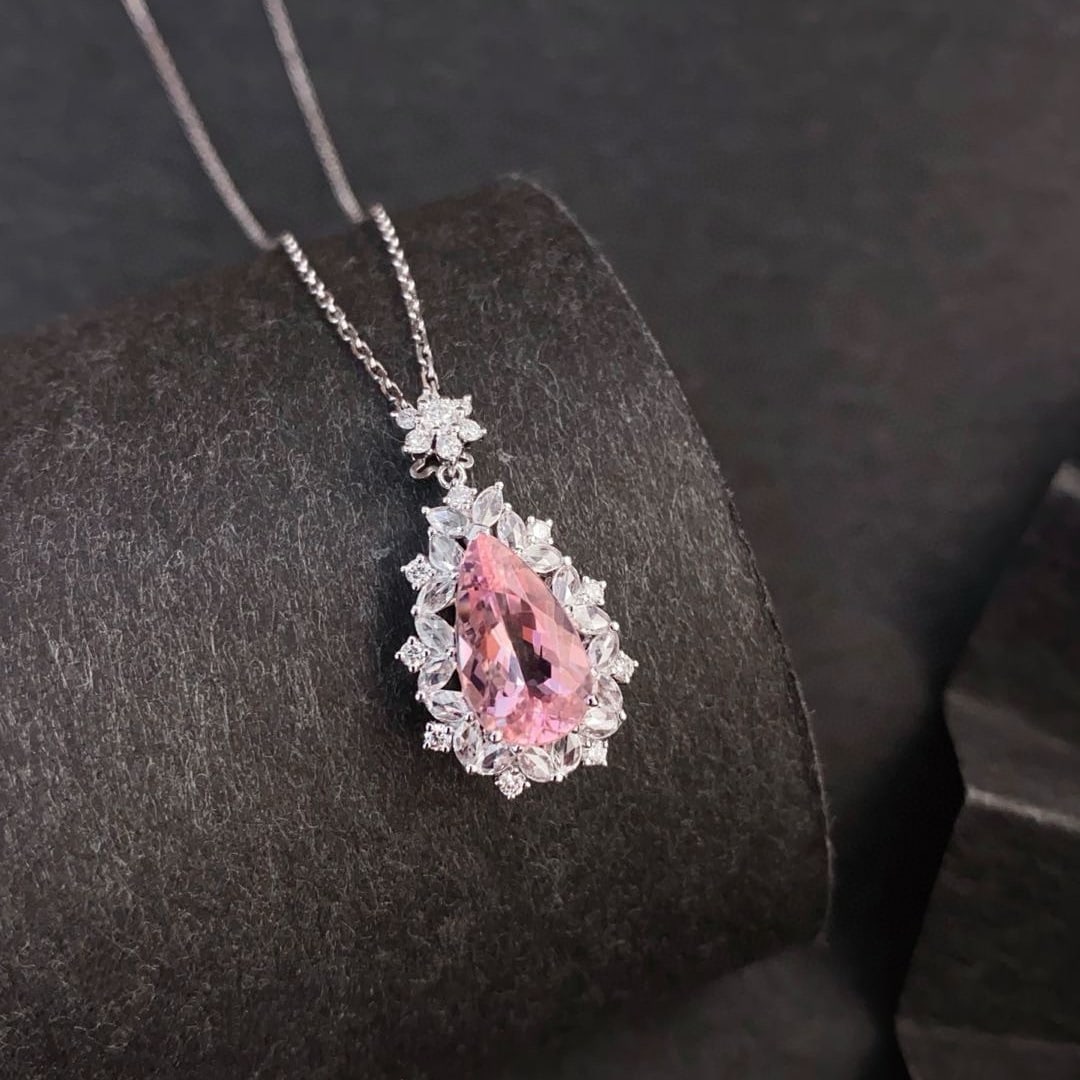 14k Gold 2.67 Ctw Natural Morganite & Diamond Pendant( Without Chain ) - 5