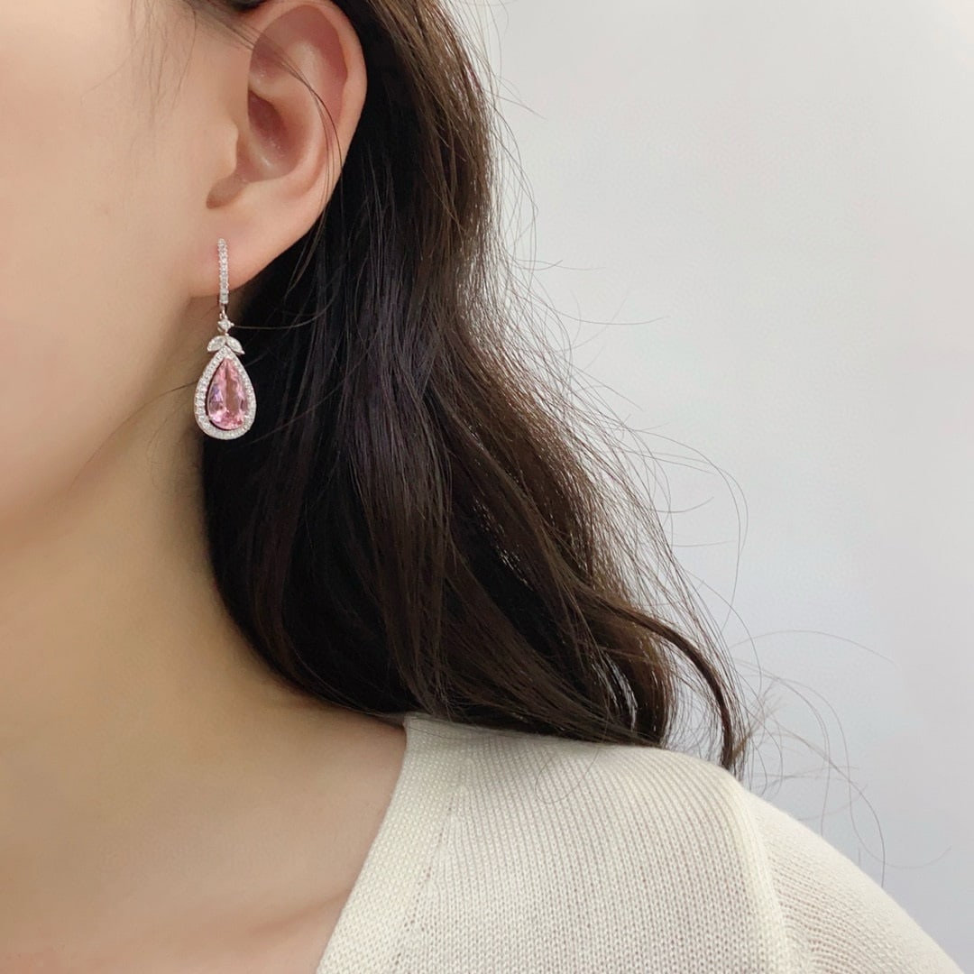 14k Gold 5.10 Ctw Natural Morganite & Diamond Earrings - 4