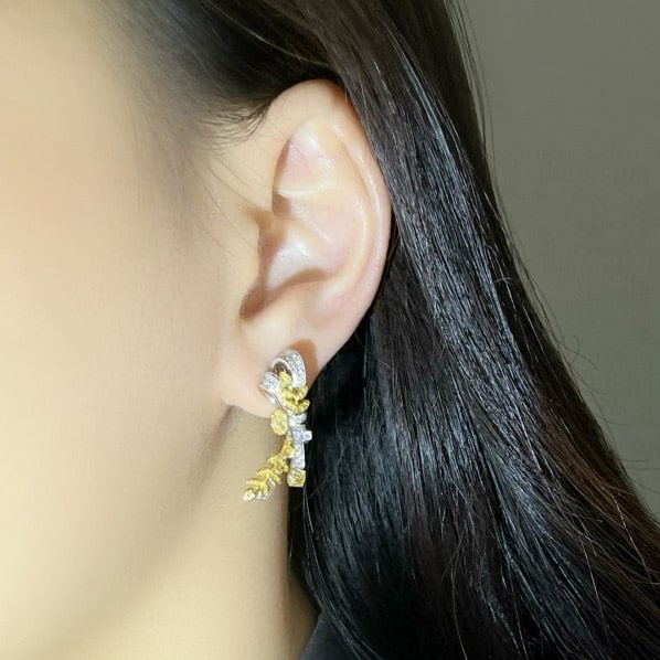 14k Gold 1.07 Ctw Natural Yellow Diamond & Diamond Earrings - 2