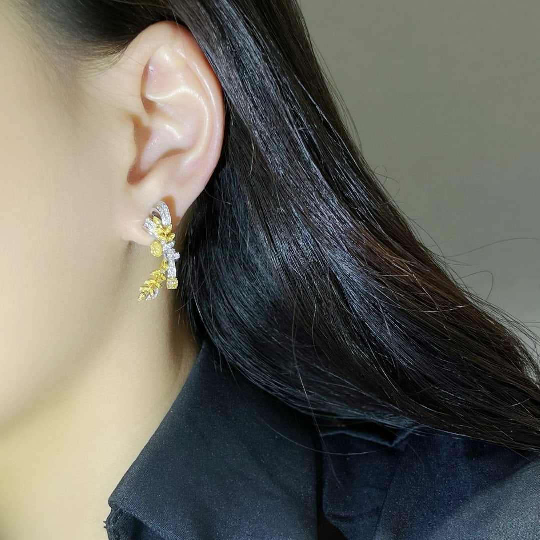 14k Gold 1.07 Ctw Natural Yellow Diamond & Diamond Earrings - 3