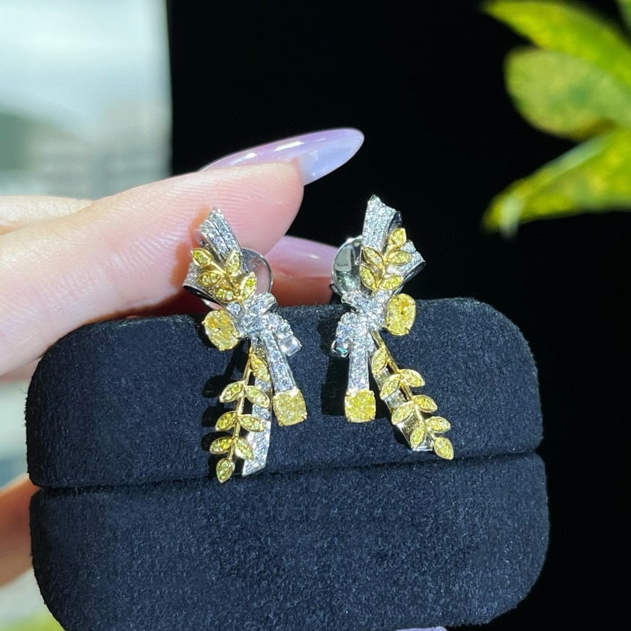 14k Gold 1.07 Ctw Natural Yellow Diamond & Diamond Earrings - 5