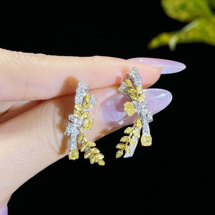 14k Gold 1.07 Ctw Natural Yellow Diamond & Diamond Earrings - 6