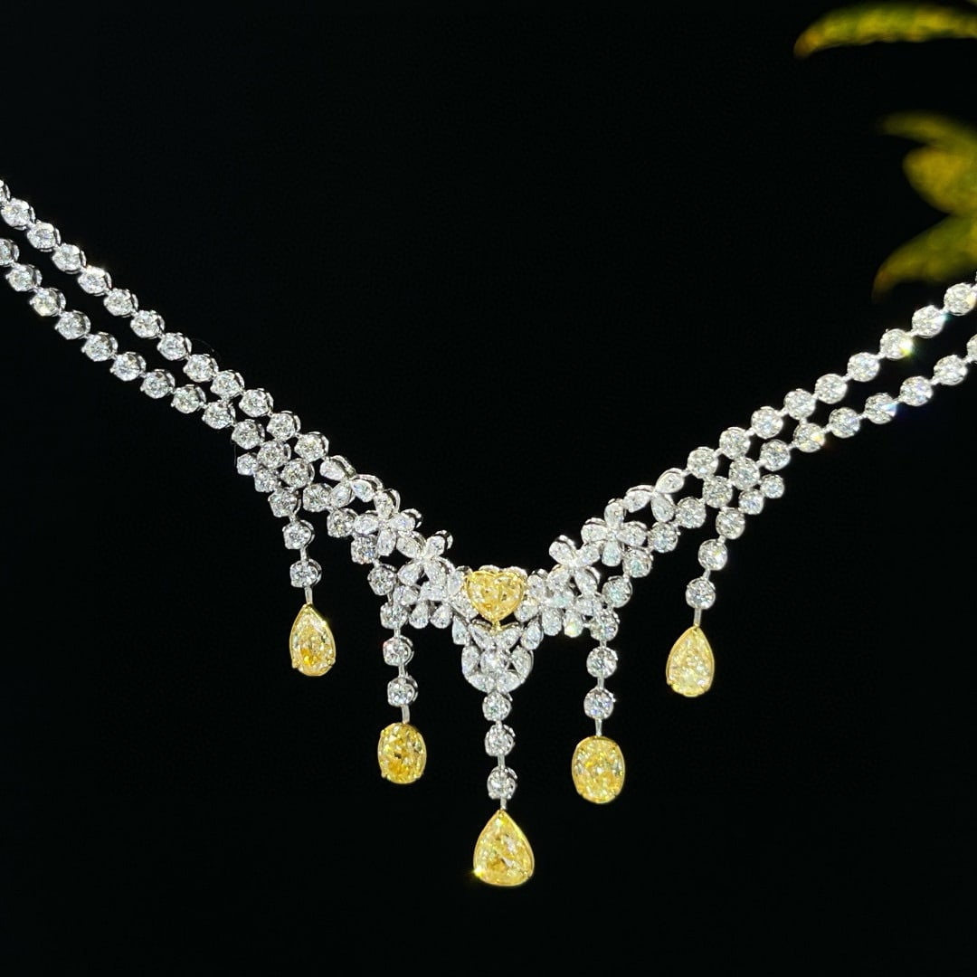 14k Gold 7.74 Ctw Natural Yellow Diamond & Diamond Necklace - 2