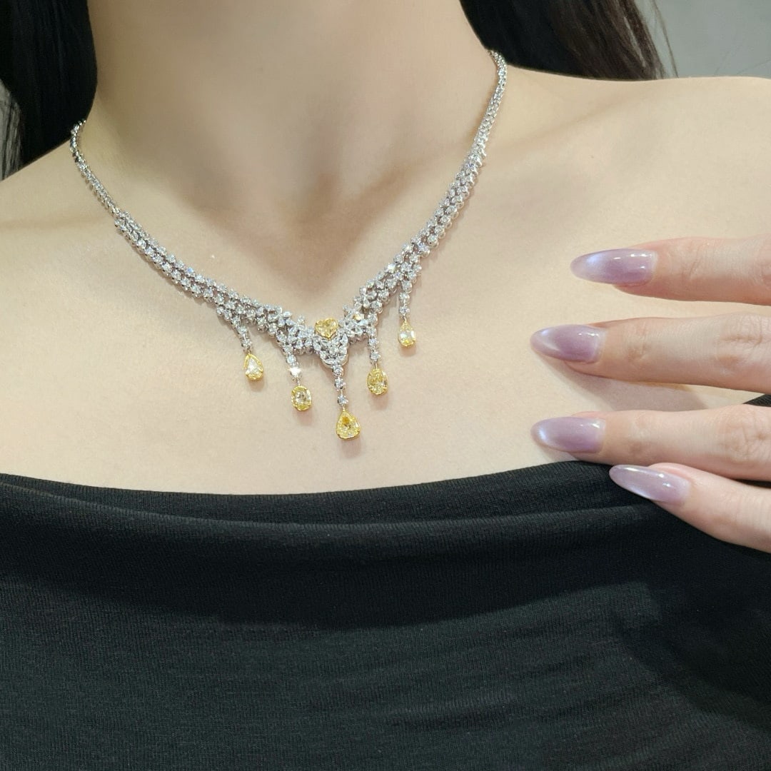 14k Gold 7.74 Ctw Natural Yellow Diamond & Diamond Necklace - 5