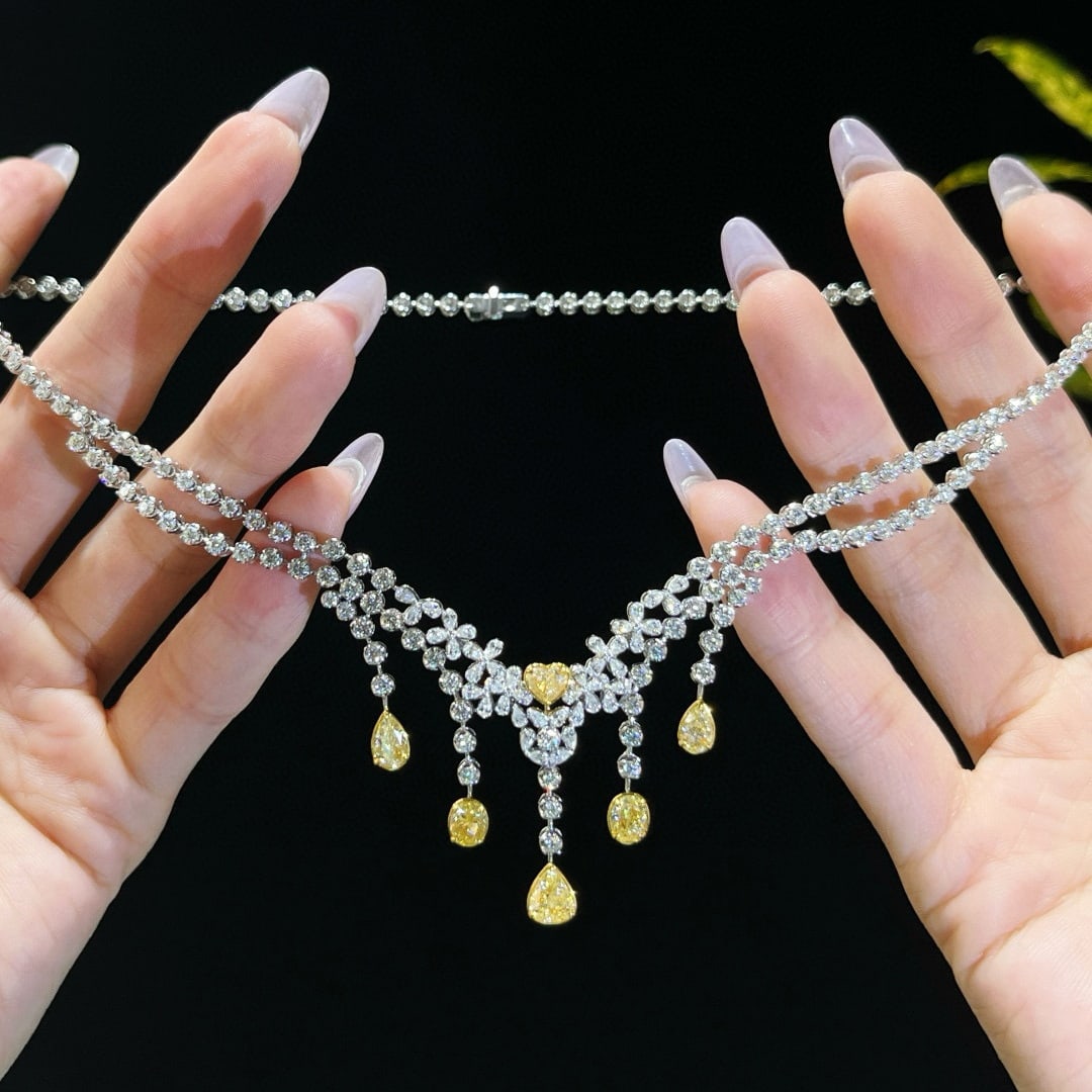 14k Gold 7.74 Ctw Natural Yellow Diamond & Diamond Necklace - 6