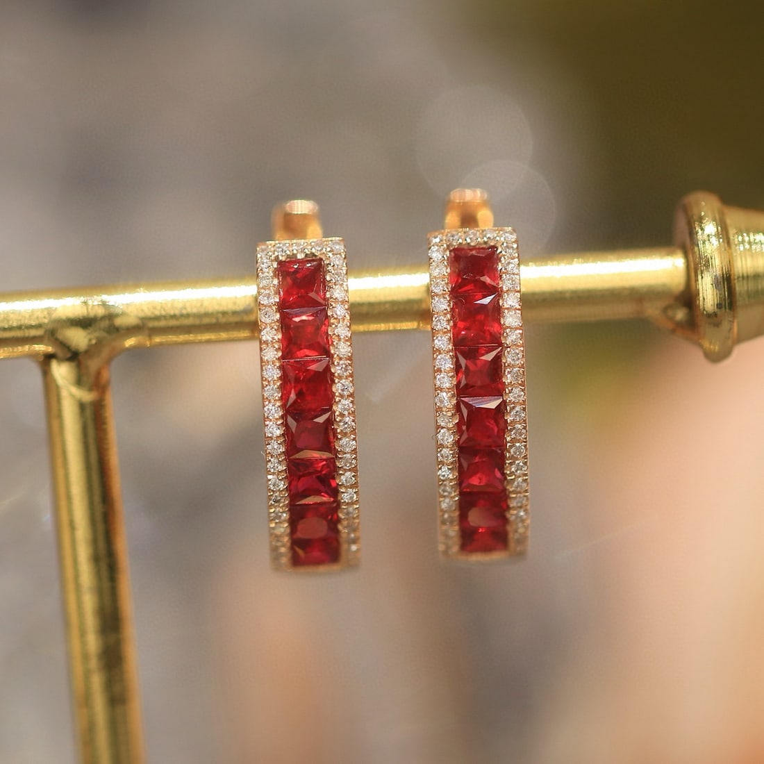 14k Gold 1.20 Ct Natural Ruby & Diamond Earrings - 2