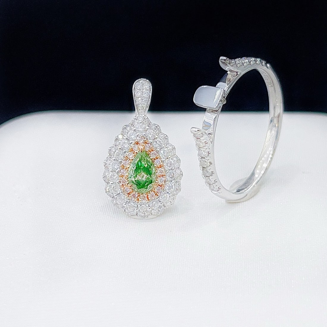 14k Gold 1.21 Ctw Natural Green Diamond & Diamond Ring/pendant( Without Chain ) - 4