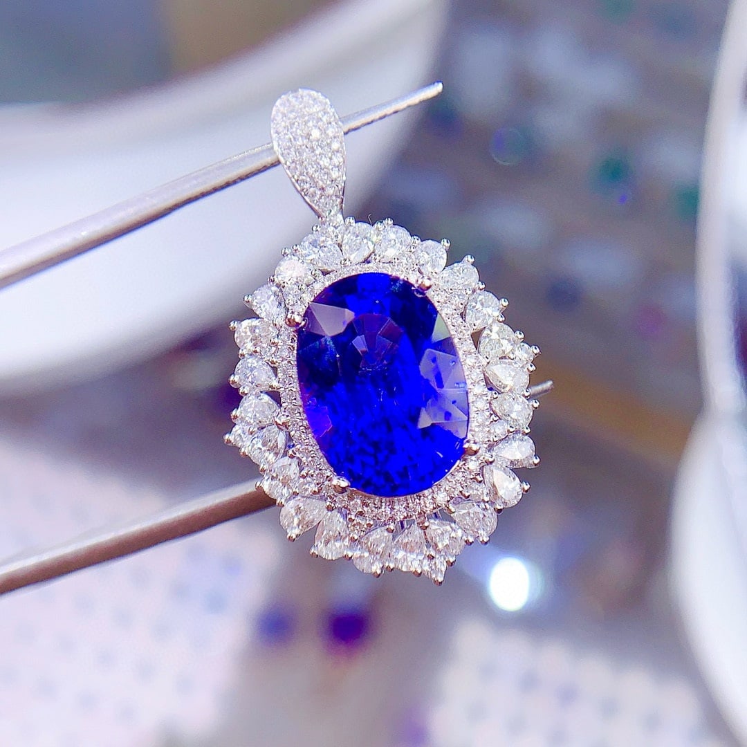 14k Gold 8.15 Ctw Natural Tanzanite & Diamond Ring/pendant( Without Chain ) - 3