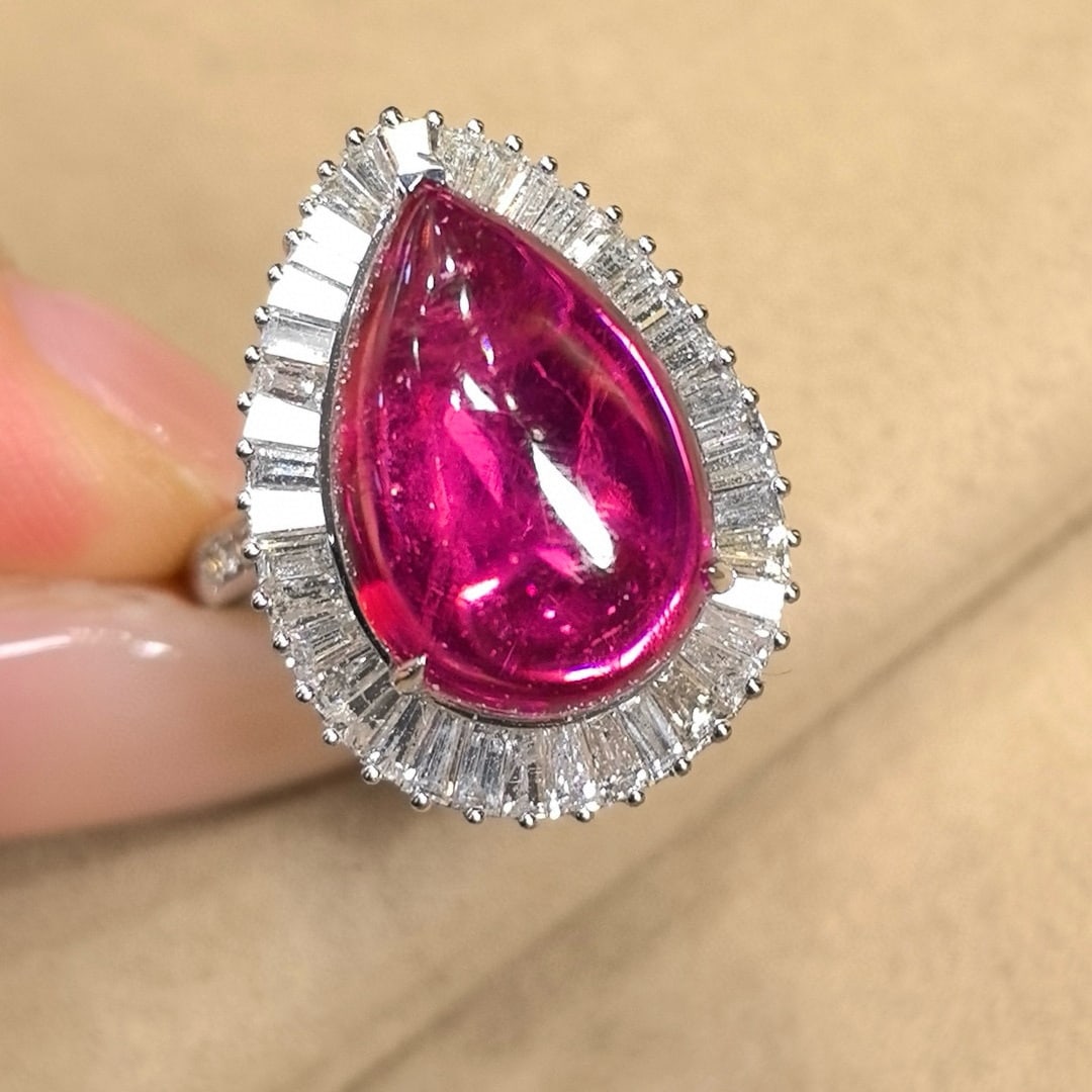 14k Gold 9.64 Ctw Natural Tourmaline & Diamond Ring/pendant( Without Chain ): Ref:230981045 / / gold content:14k gold / / ring size:7. 25us / / / / main gemstone:tourmaline / / shape:pear / / carat weight:8. 25ct / / color:red / / treatment:natural / / / / adjacent gemstone 2