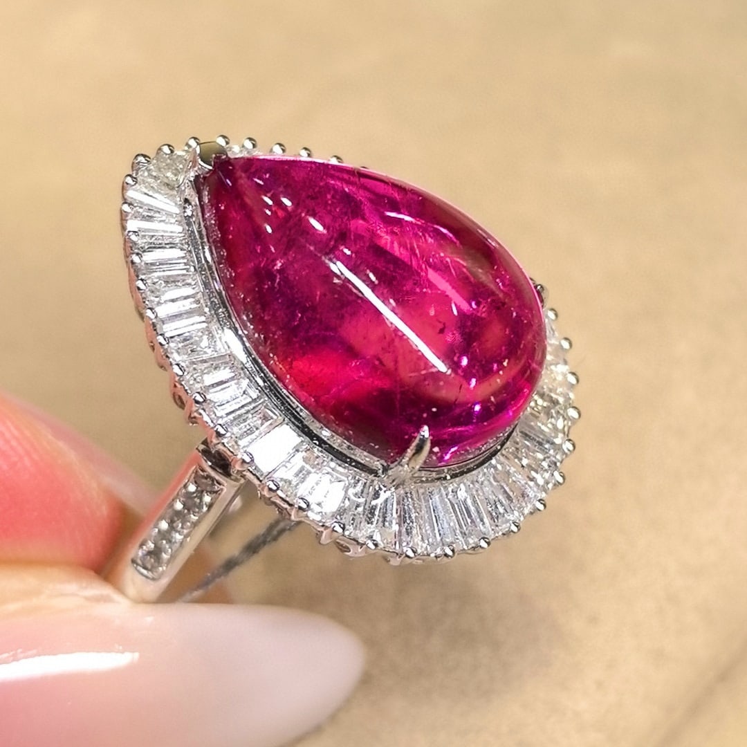 14k Gold 9.64 Ctw Natural Tourmaline & Diamond Ring/pendant( Without Chain ) - 3