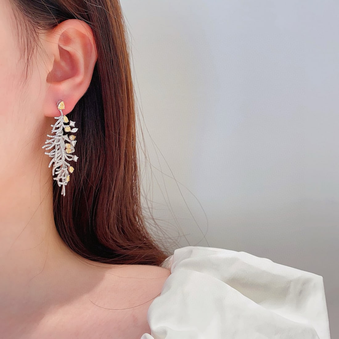14k Gold 6.52 Ctw Natural Yellow Diamond & Diamond Earrings - 2
