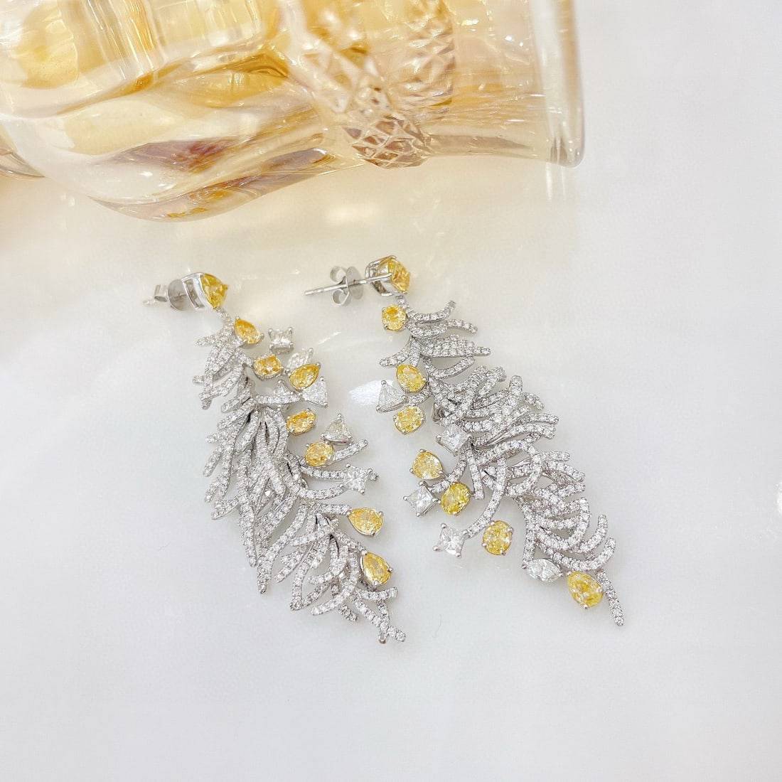 14k Gold 6.52 Ctw Natural Yellow Diamond & Diamond Earrings - 3
