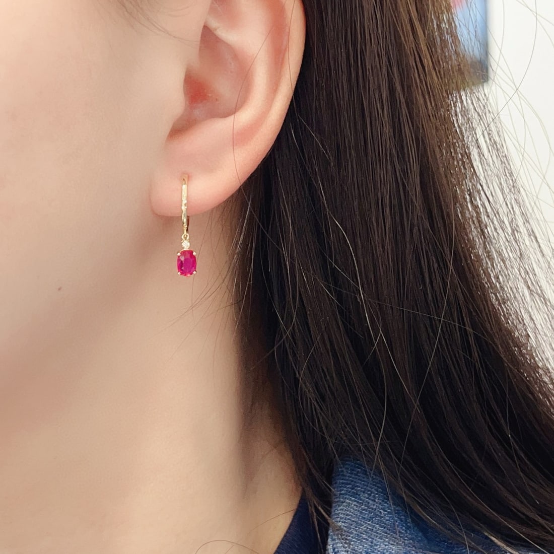14k Gold 1.50 Ct Natural Ruby & Diamond Earrings - 2