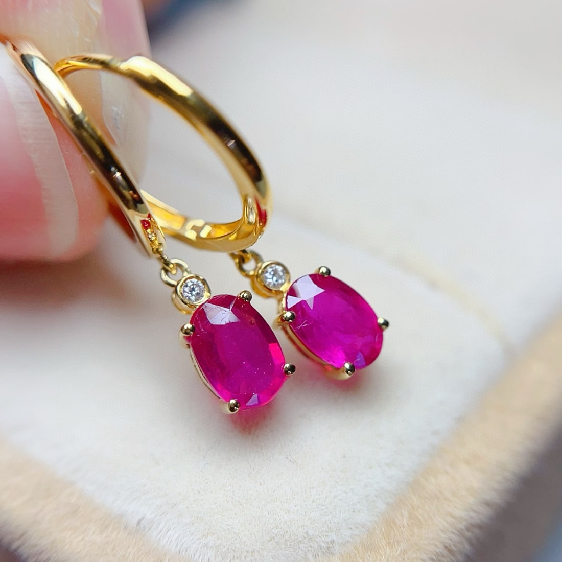 14k Gold 1.50 Ct Natural Ruby & Diamond Earrings - 3