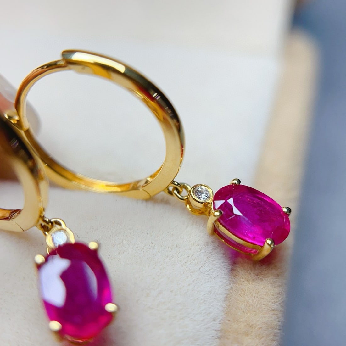 14k Gold 1.50 Ct Natural Ruby & Diamond Earrings - 4