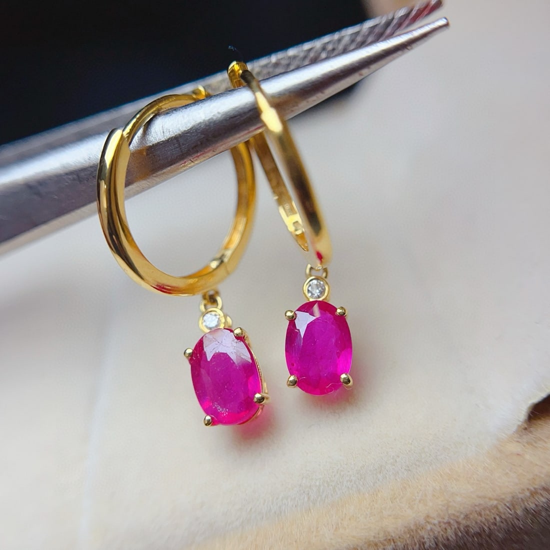 14k Gold 1.50 Ct Natural Ruby & Diamond Earrings - 5
