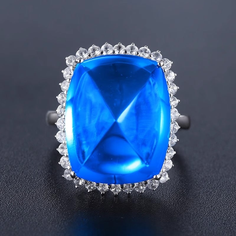 14k Gold 21.78 Ct Natural Topaz & Sapphire Ring: Ref:230981060 / / gold content:14k gold / / ring size:7. 25us / / / / main gemstone:topaz / / shape:suger-loaf / / carat weight:21. 78ct / / color:blue / / treatment:natural / / / / adjacent gemstone