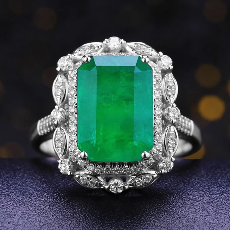 14k Gold 4.6 Ct Vivid Green Natural Emerald & Diamond Ring/pendant( Without Chain ): Ref:230981062 / / gold content:14k gold / / ring size:7. 25us / / / / main gemstone:emerald / / shape:octagonal / / carat weight:4. 6ct / / color:vivid green / / treatment:natural / / / / adjacent
