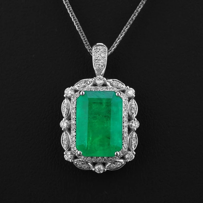 14k Gold 4.6 Ct Vivid Green Natural Emerald & Diamond Ring/pendant( Without Chain ) - 3