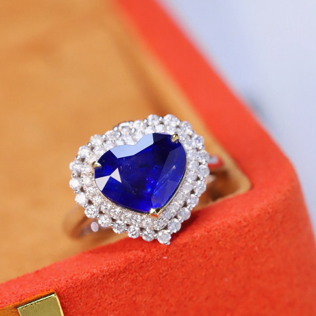 14k Gold 3.94 Ctw Natural Sapphire & Diamond Ring/pendant( Without Chain ): Ref:230981064 / / gold content:14k gold / / ring size:7. 25us / / / / main gemstone:sapphire / / shape:heart / / carat weight:3. 42ct / / color:royal blue / / treatment:natural / / / / adjacent
