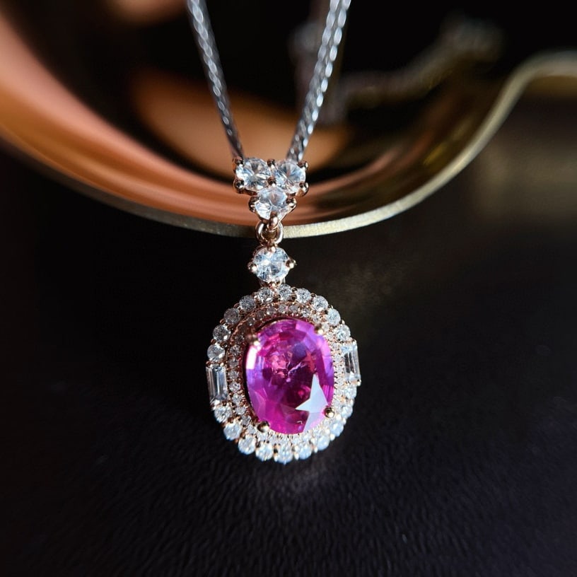 14k Gold 1.10 Ct Natural Ruby & Diamond & Sapphire Pendant( Without Chain ): Ref:230981068 / / gold content:14k gold / / main gemstone:ruby / / shape:oval / / carat weight:1. 10ct / / color:red / / treatment:natural / / / / adjacent gemstone 2 : diamond / / shape:round / /