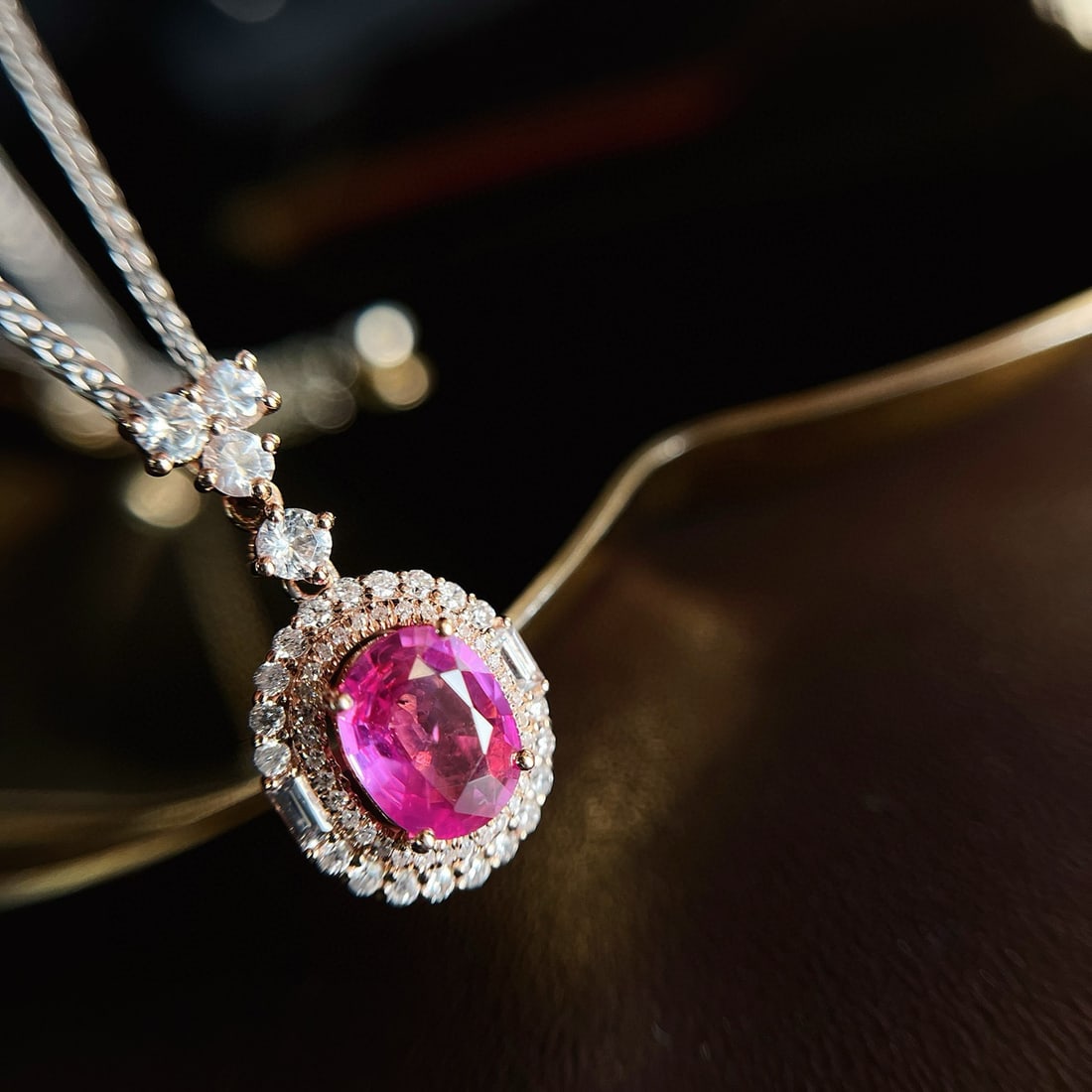 14k Gold 1.10 Ct Natural Ruby & Diamond & Sapphire Pendant( Without Chain ) - 2