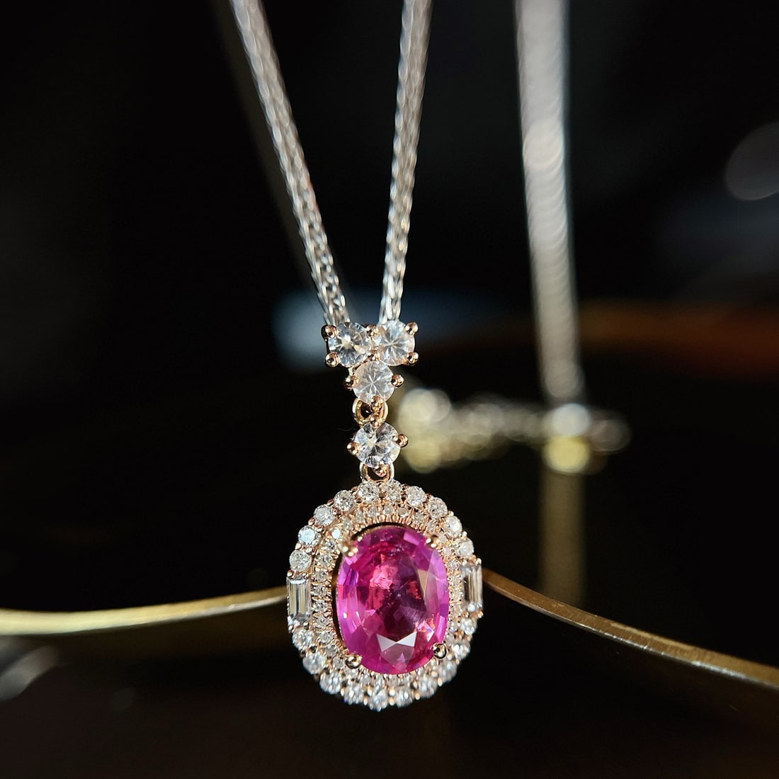 14k Gold 1.10 Ct Natural Ruby & Diamond & Sapphire Pendant( Without Chain ) - 3