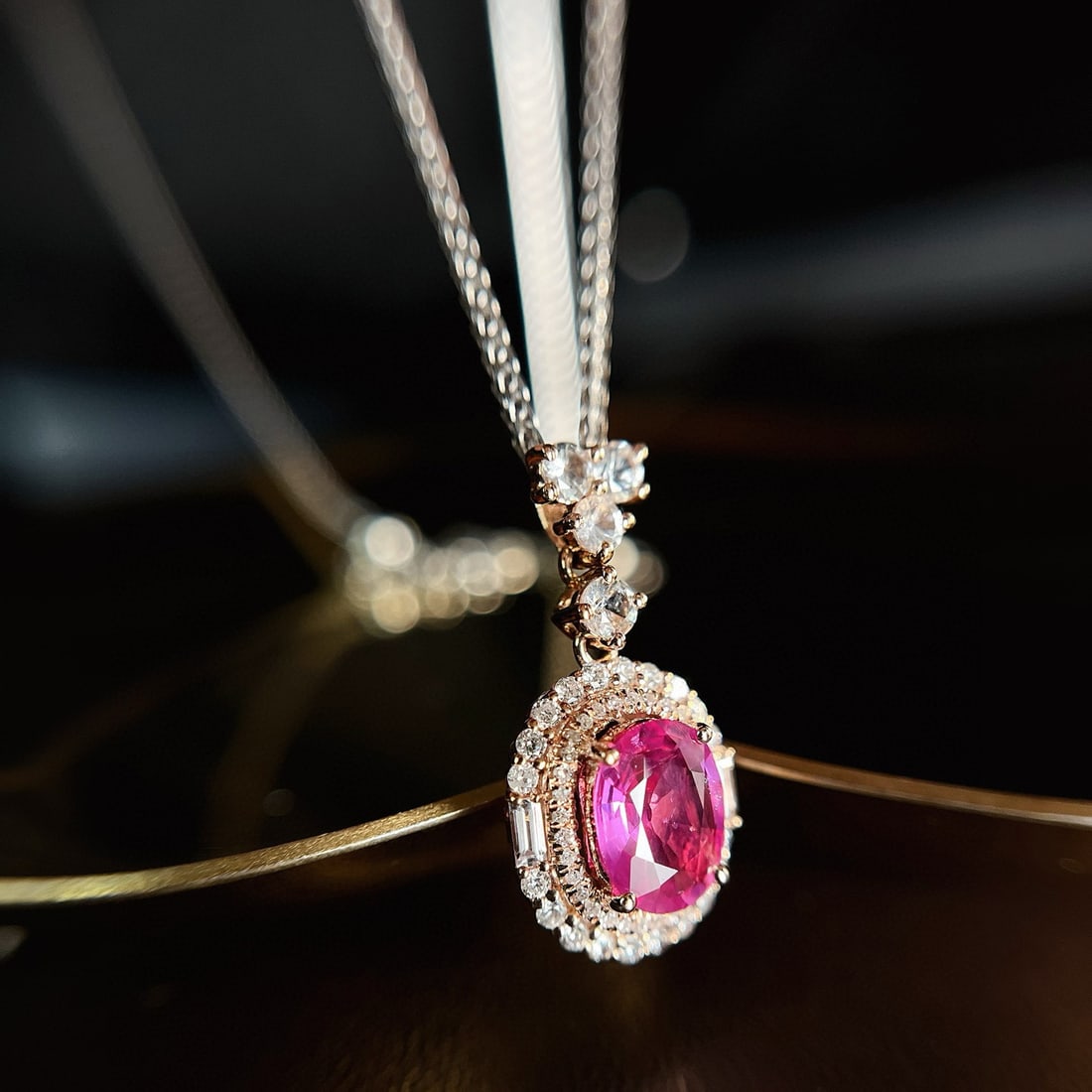 14k Gold 1.10 Ct Natural Ruby & Diamond & Sapphire Pendant( Without Chain ) - 4