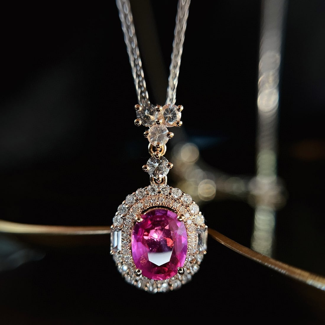 14k Gold 1.10 Ct Natural Ruby & Diamond & Sapphire Pendant( Without Chain ) - 5