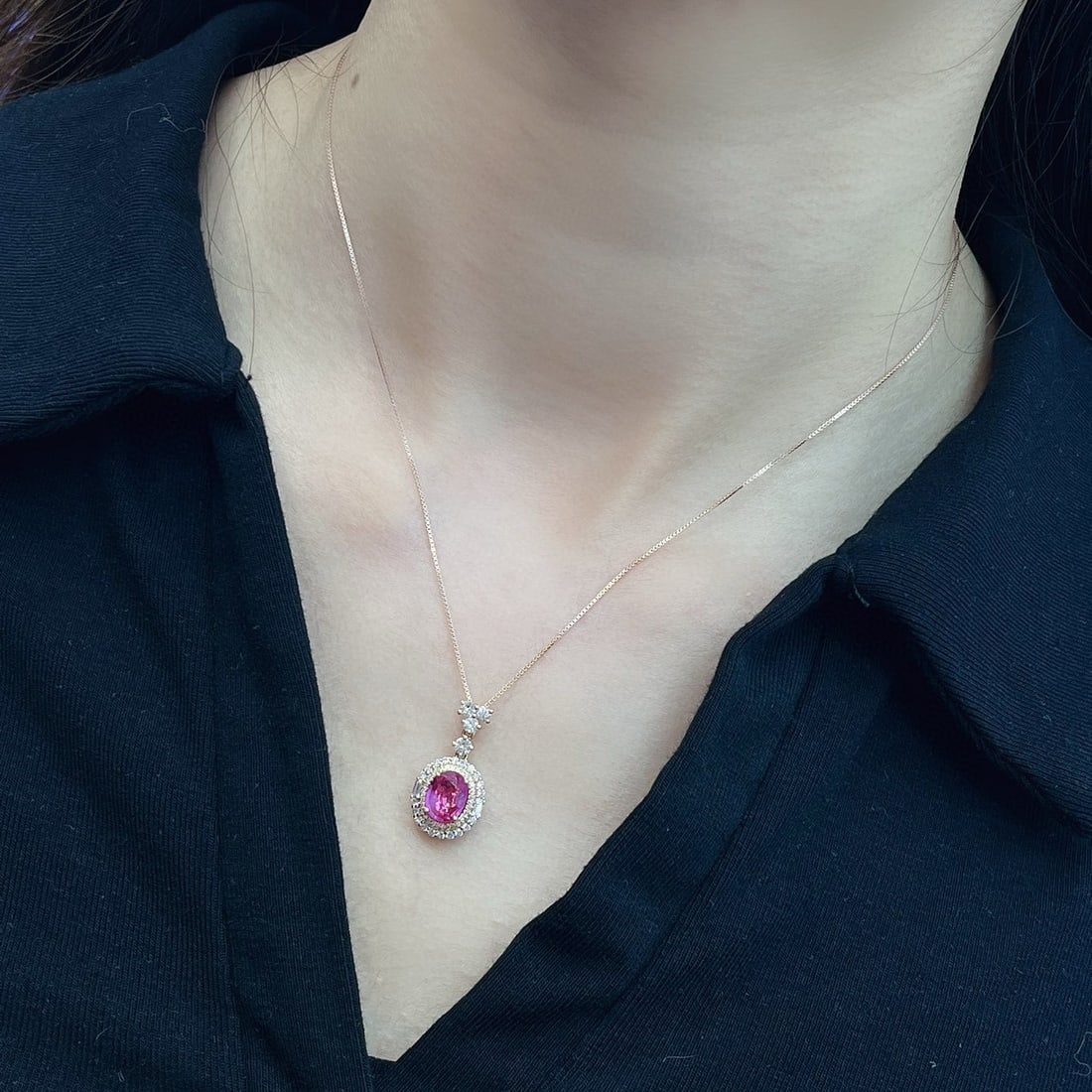 14k Gold 1.10 Ct Natural Ruby & Diamond & Sapphire Pendant( Without Chain ) - 7
