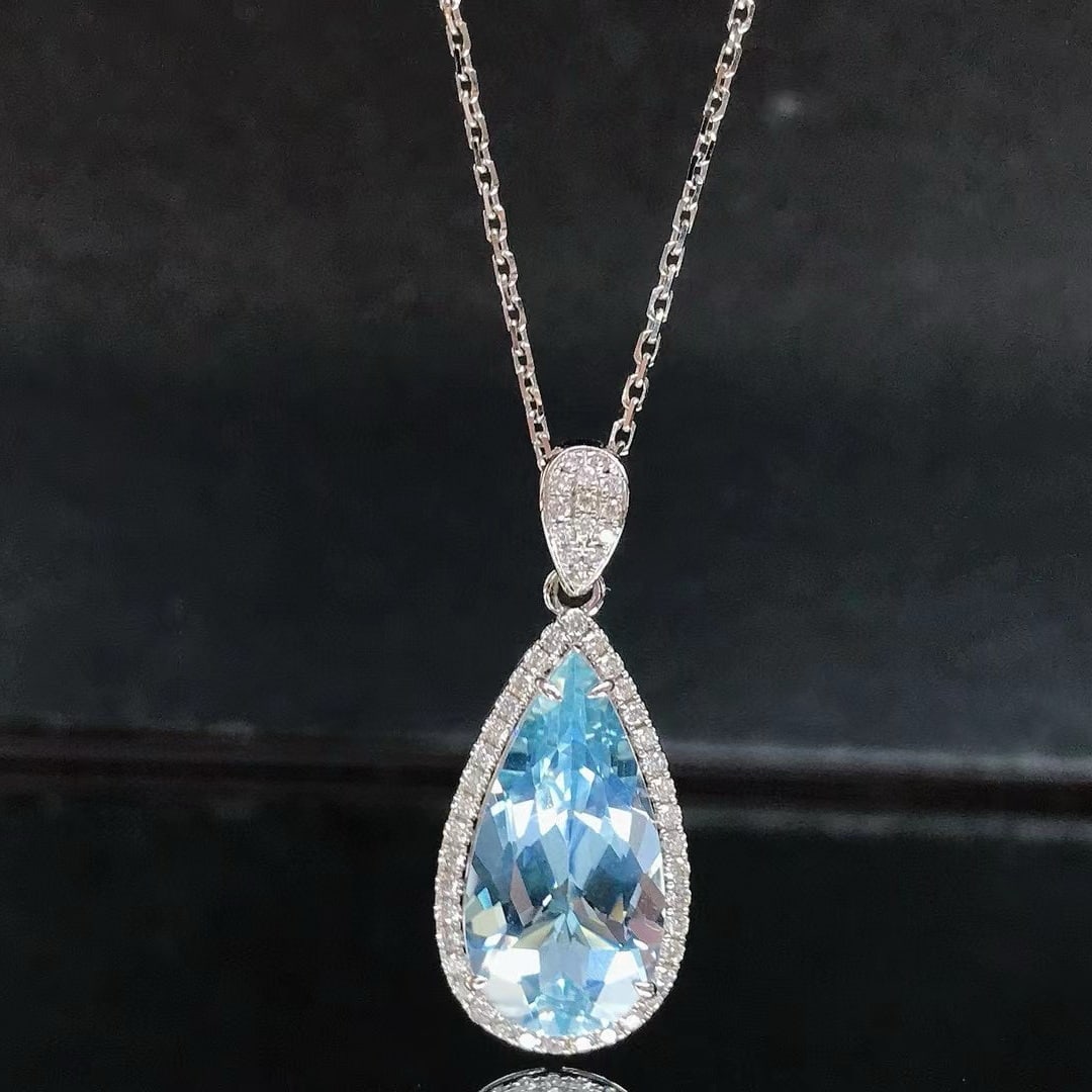 14k Gold 4.31 Ctw Natural Aquamarine & Diamond Pendant( Without Chain ): Ref:230981077 / / gold content:14k gold / / main gemstone:aquamarine / / shape:pear / / carat weight:4. 08ct / / color:santa maria color / / treatment:natural / / / / adjacent gemstone 2 : diamond /