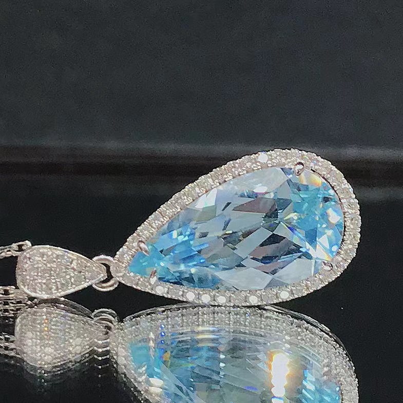 14k Gold 4.31 Ctw Natural Aquamarine & Diamond Pendant( Without Chain ) - 3