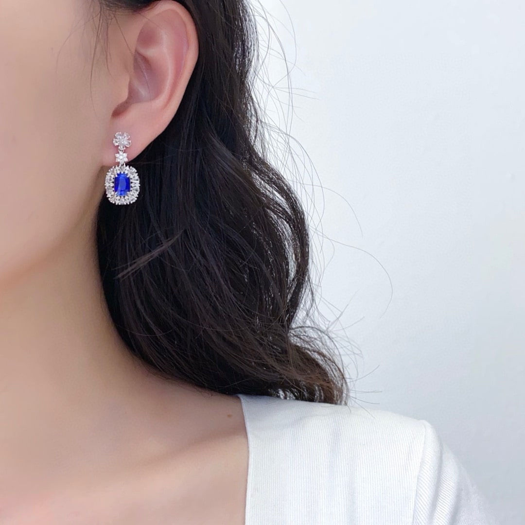 14k Gold 4.39 Ctw Natural Sapphire & Diamond Earrings - 2