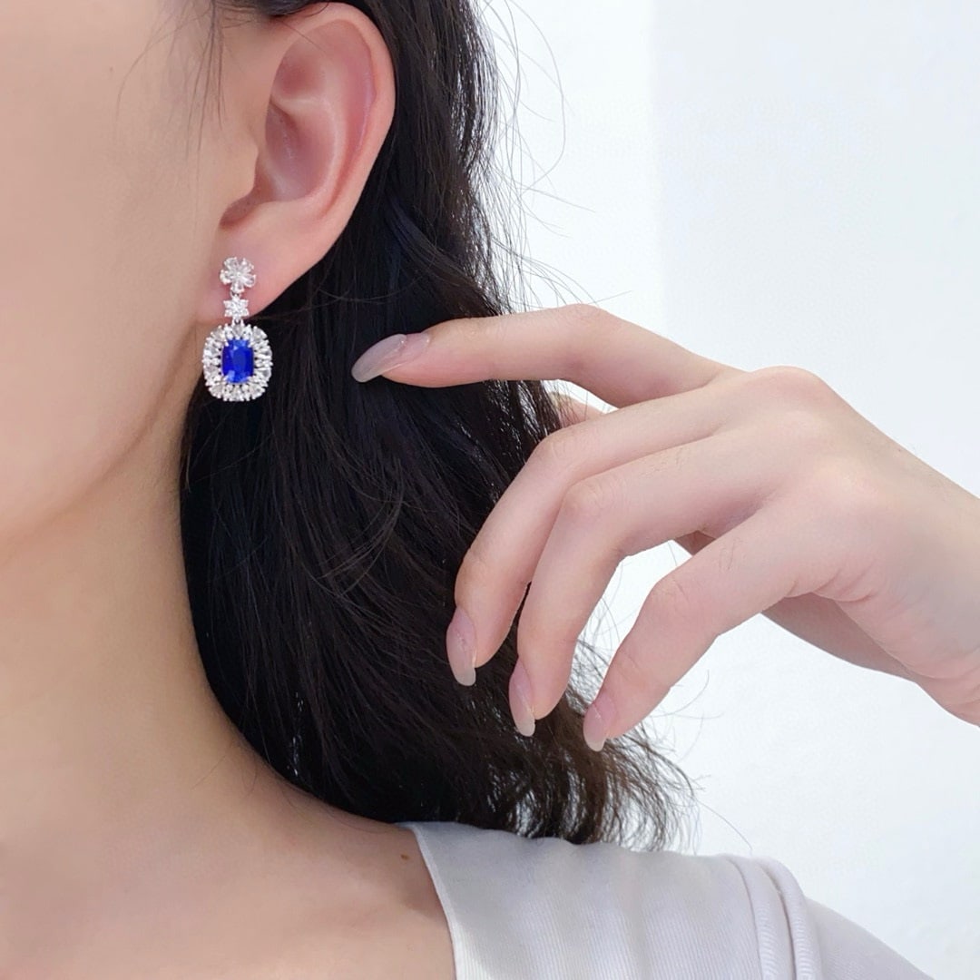 14k Gold 4.39 Ctw Natural Sapphire & Diamond Earrings - 3